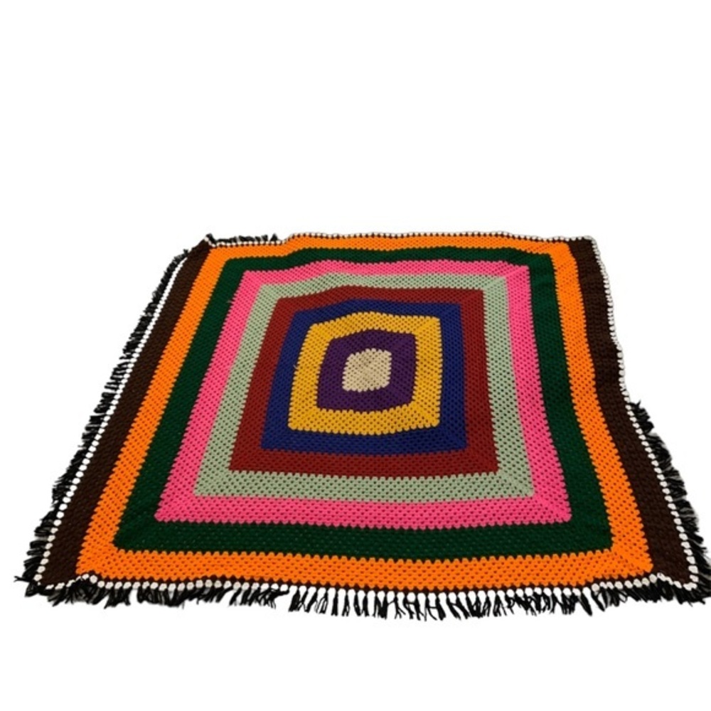 Vintage Mid Century‎ Hand Crochet Afghan 59x62